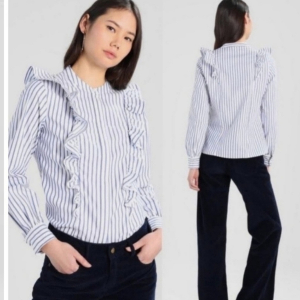 Banna Republic stripped ruffle collared button down top - Picture 1 of 11